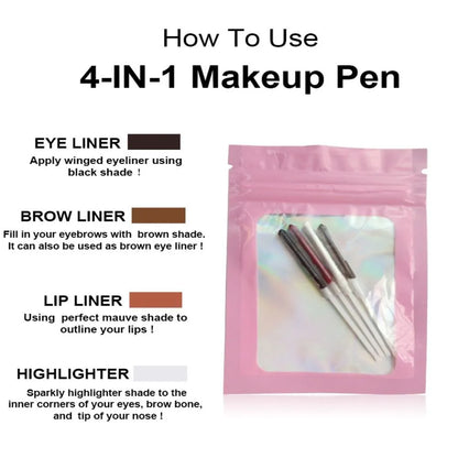 Touch Up Makeup Pen, 4 In 1 Makeup Pen, best eyeliner pencil, lip liner pencil, brow enhancer, highlighter, BellePen